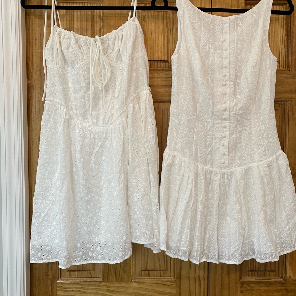 RIHOAS White Eyelet Mini Dress Duo - Spaghetti Strap & Button-Front Styles